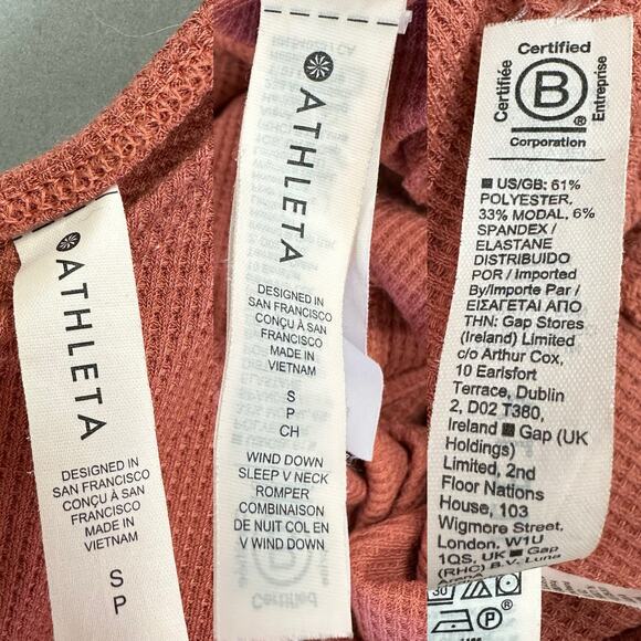 Athleta pink waffle knit Wind Down jumpsuit Size Small v neck wide leg - Picture 2 of 15